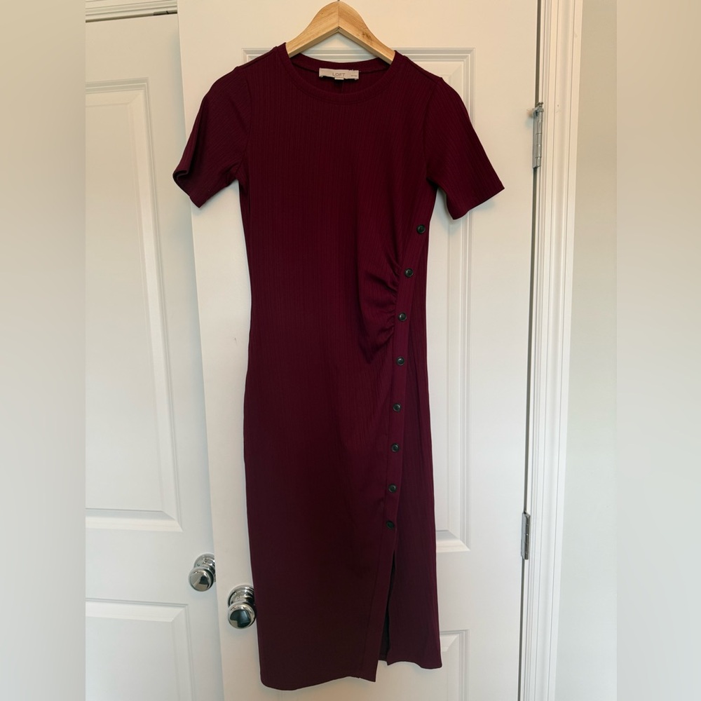 LOFT Midi Sheath Dress Crew Neck Short Sleeve NWOT